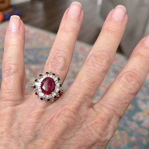 Synthetic ruby and cubic zirconium ring size 6